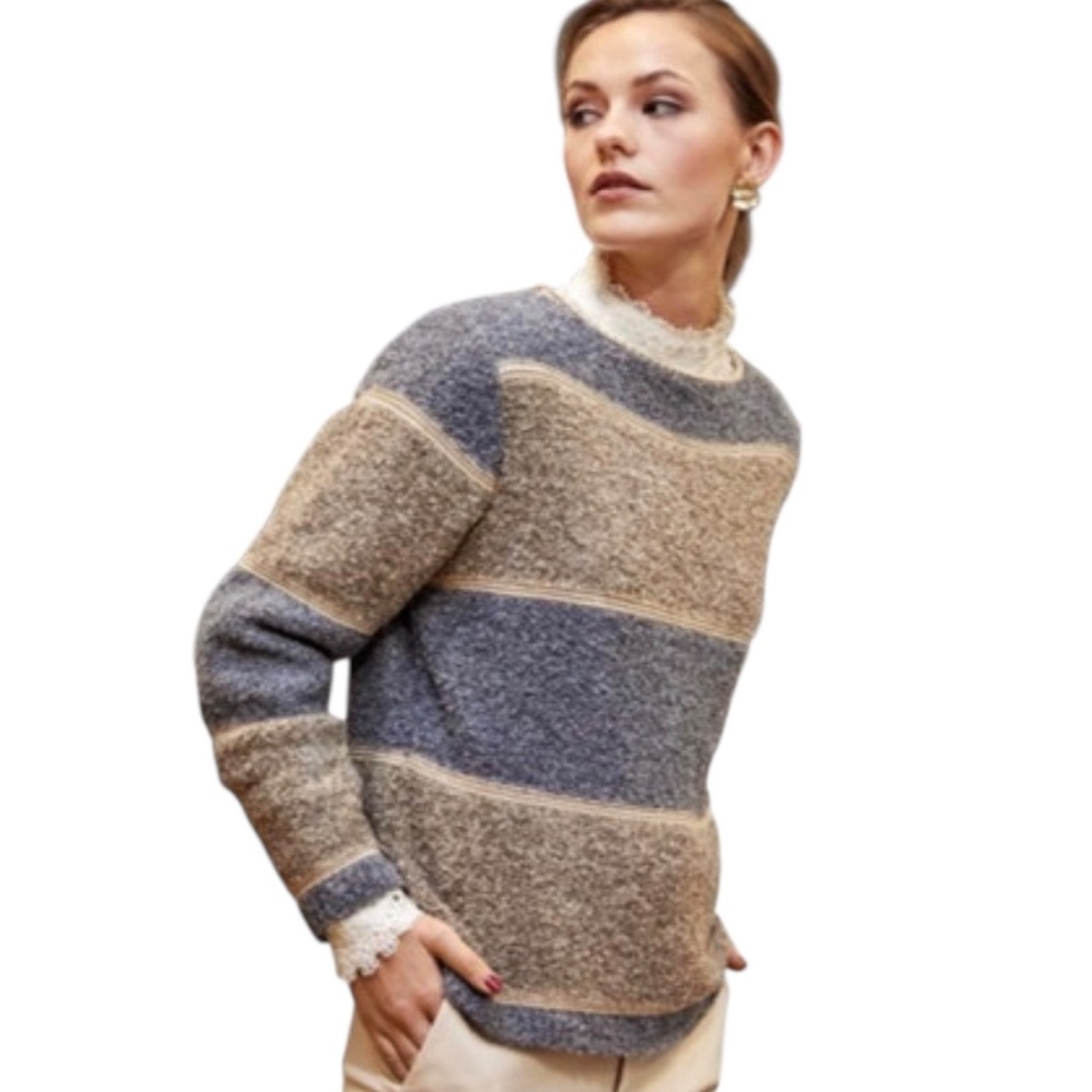 Skovhuus Denmark Striped Sweater European Scandinavian Fall Winter Cozy Chic L